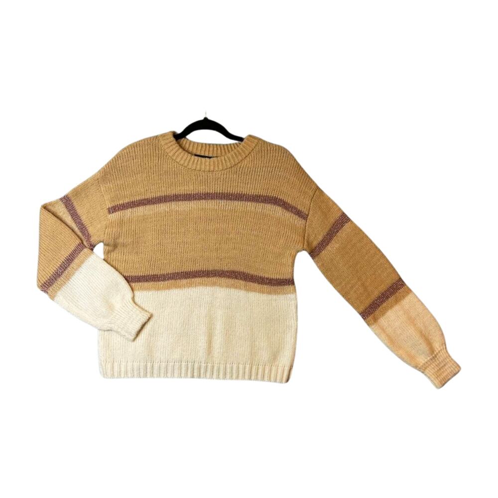 NWOT Women's Love Ellie Stripe Sweater Brown Cream